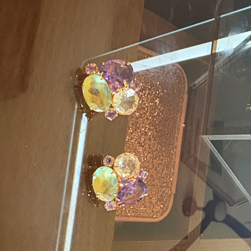 Chic Gold and Purple Gemstone Earrings